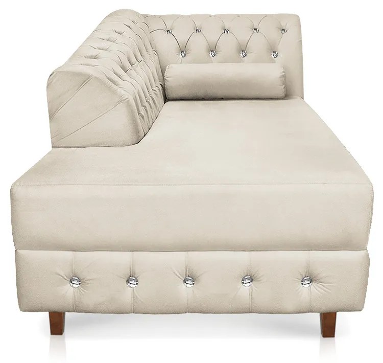 Divã Chesterfield 165 cm Capitonado com Strass Suede Bege - D'Rossi