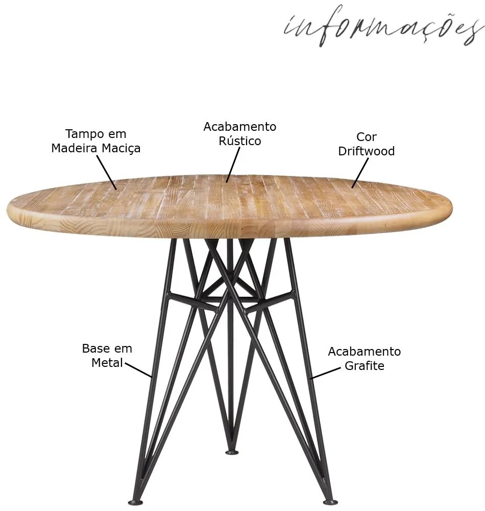 Mesa Sala de Jantar Cozinha Monary Redonda 110cm Grafite Madeira Maciça Driftwood G54 - Gran Belo