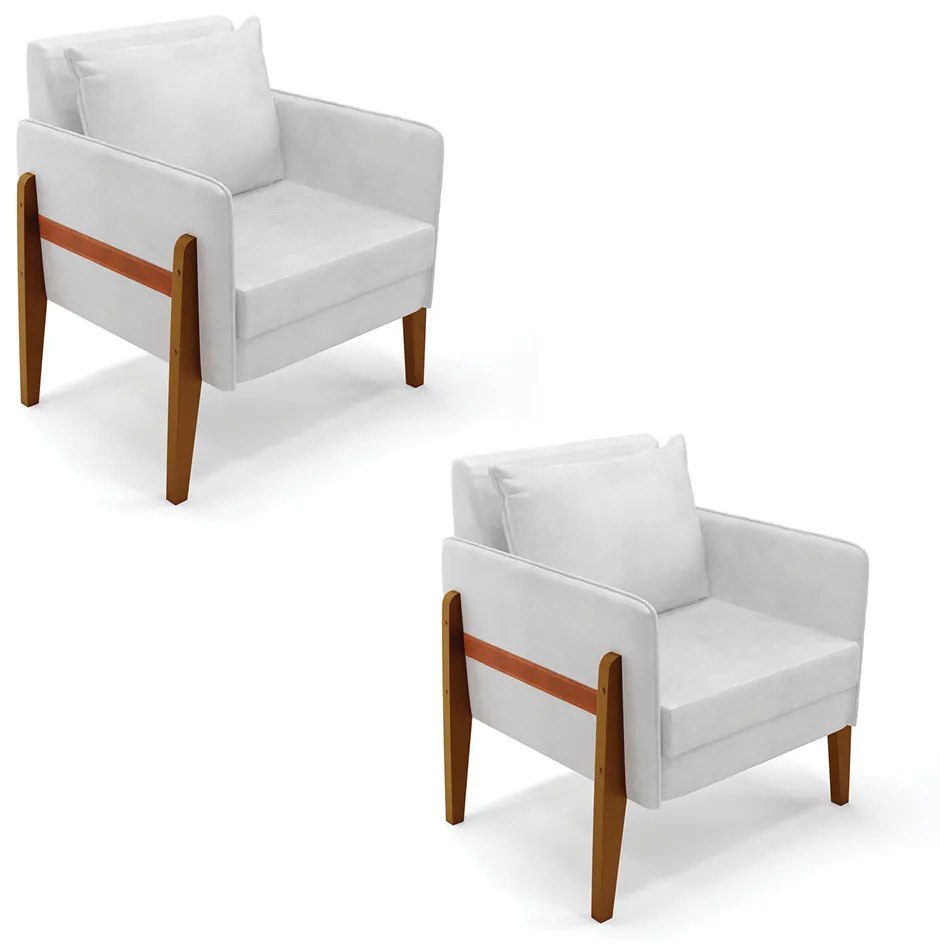 Kit 02 Poltronas Lana Corano Base de Madeira D03 - D'Rossi - Branco