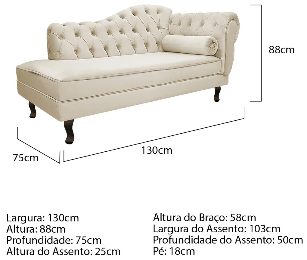 Kit Diva Recamier Diana 130cm Lado Esquerdo e 02 Poltronas Classic Suede - ADJ Decor