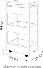Carrinho Organizador Fruteira 3 Prateleiras Industrial Liss Z34 Branco