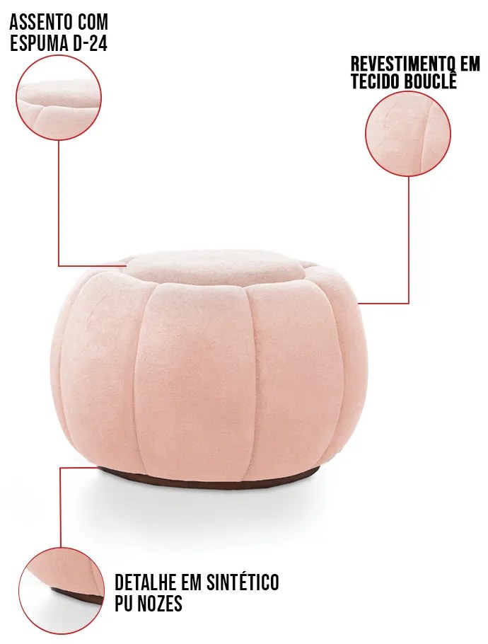 Puff Redondo Orgânico para Sala Cloud Bouclê E03 - D'Rossi - Rose