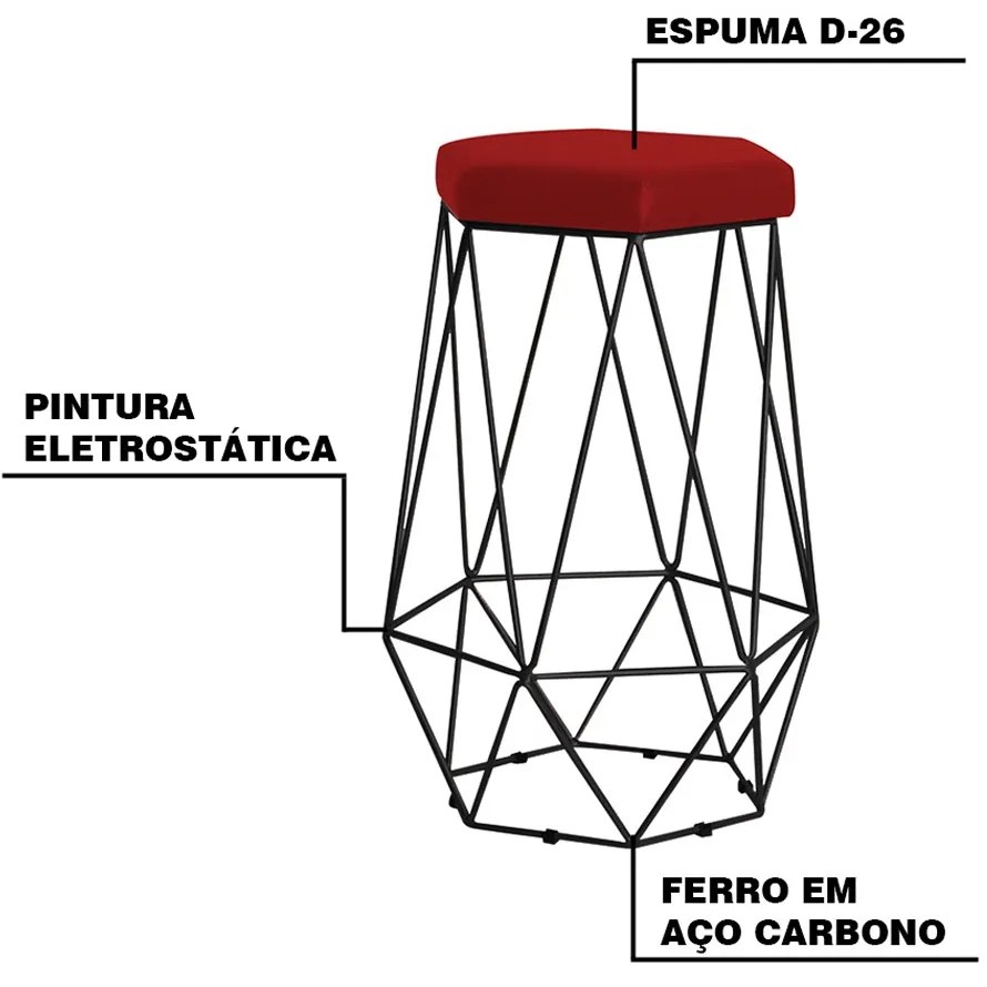 Kit 2 Banqueta Decorativa Rubel Base Preta Suede Vermelho G41 - Gran Belo