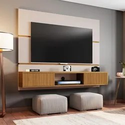 Painel Bancada Suspensa Para TV Até 65 Pol. 2 Portas Âmbar Off White/C