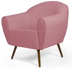 Kit 02 Poltronas Decorativas Nina Pés Palito Madeira C-105 Linho Rosê