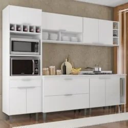 Armário de Cozinha Com Tampo CP07 260cm Pérola Branco Z34 - Mpozen