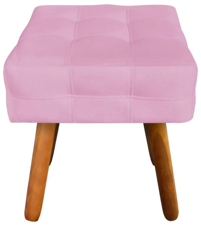 Puff Banqueta Decorativo Pé Palito de Madeira Kit 2 Elisa Suede Rosa Bebê D03 - D'Rossi