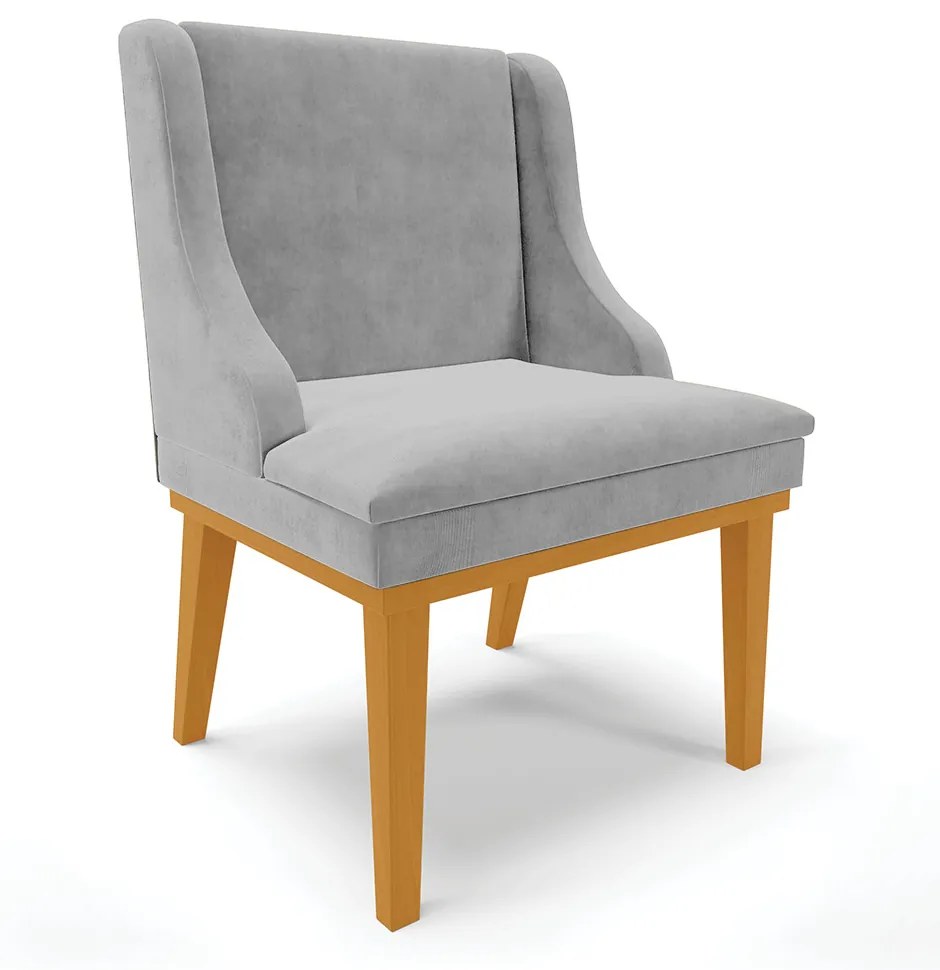 Cadeira de Jantar Liz Suede Cinza Base Fixa Madeira Castanho D03 - D'Rossi