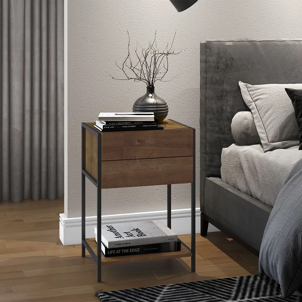 Mesa de Cabeceira Steel Quadra Vermont e Base Metálica Preto A05 - D'Rossi