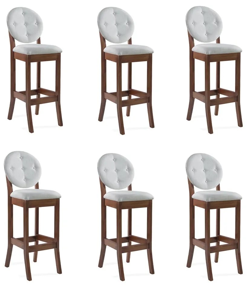 Kit 6 Banquetas Alta Madeira Maciça Teseu Linho Off White/Imbuia G42 - Gran Belo