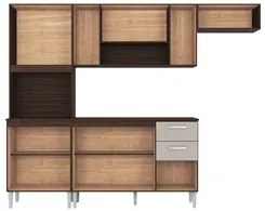 Armário de Cozinha Compacta com Balcão e Tampo 244cm Livy P11 Chocolat