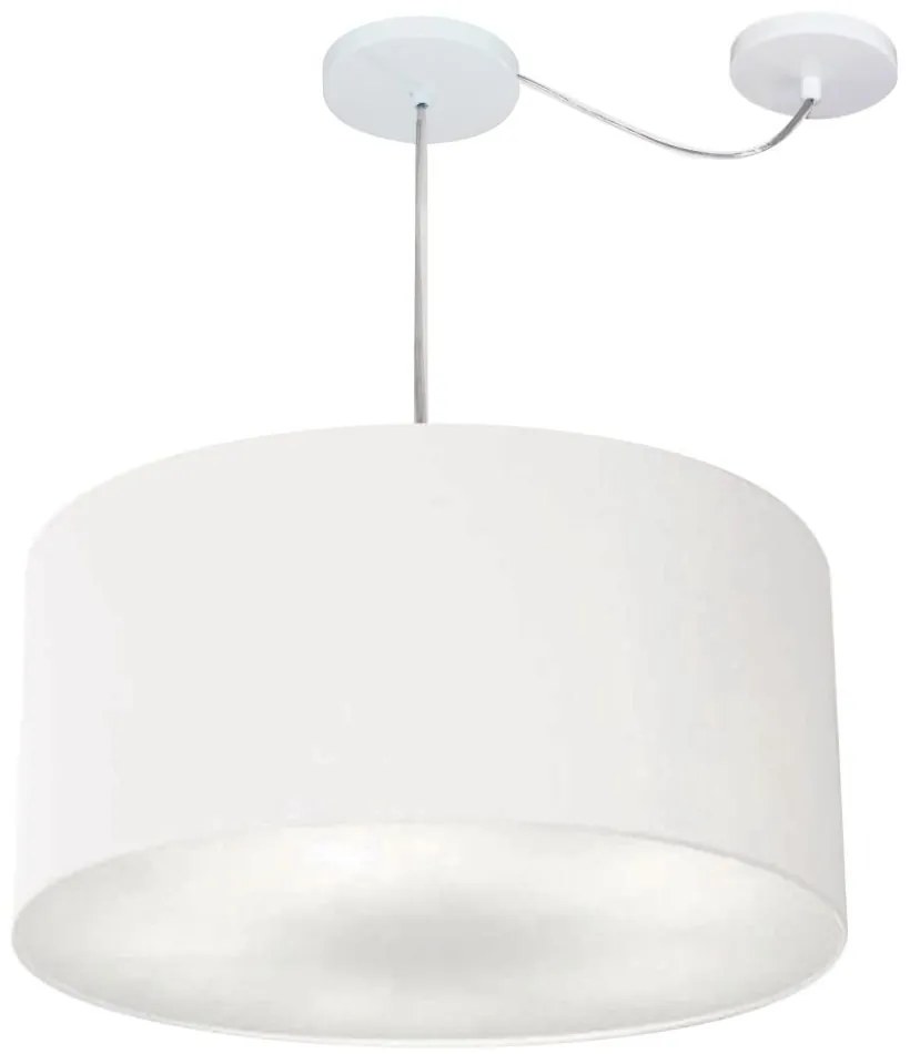 Lustre Pendente Cilíndrico Com Desvio Md-4253 Cúpula em Tecido 55x30cm Branco - Bivolt