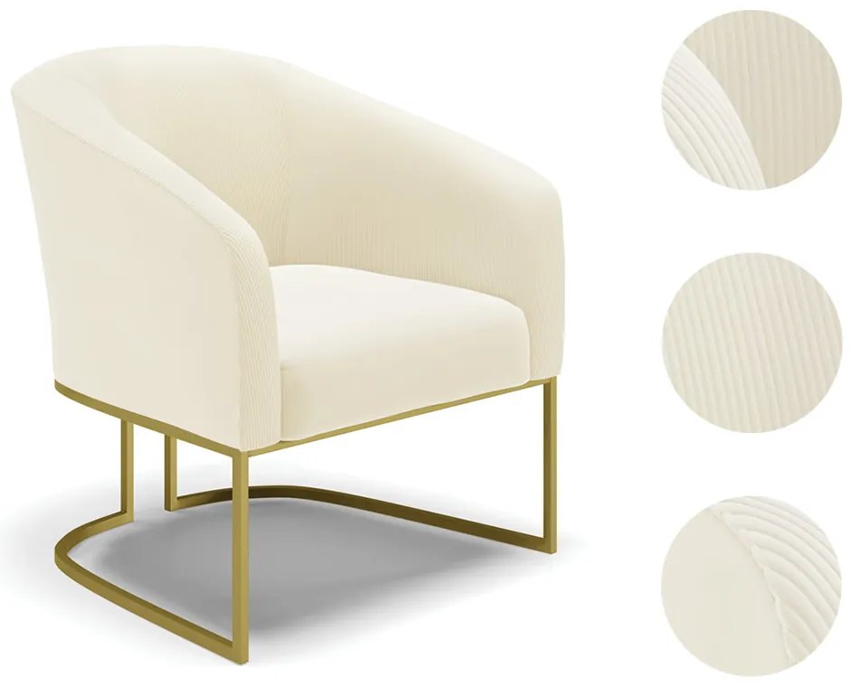 Poltrona Decorativa Industrial Dourado Stella Cotelê Int/Veludo D03 - D'Rossi - Off White