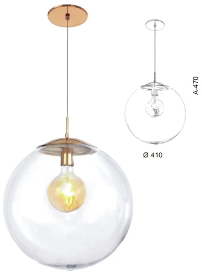 Pendente Globo Fechado Ø41X47Cm Metal E Globo Ø41Cm 01Xe27 |Old Artisa... (ONIX, CLEAR (TRANSPARENTE))