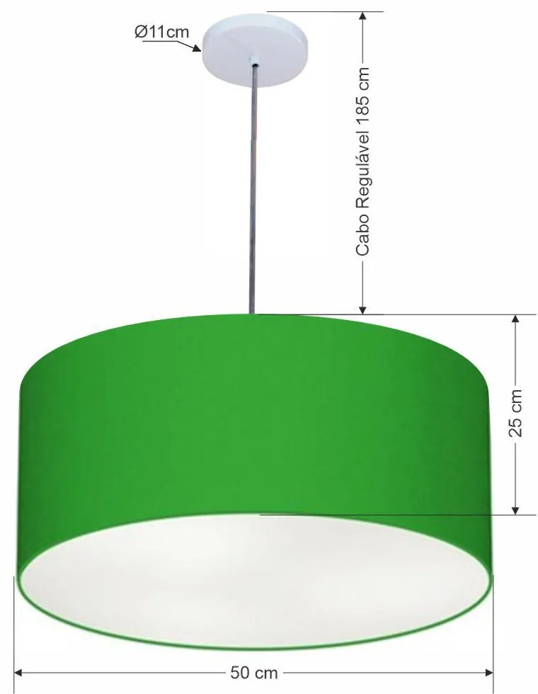 Lustre Pendente Cilíndrico Md-4100 Cúpula em Tecido 50x25cm Verde Folha - Bivolt