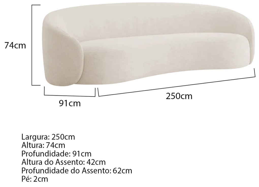 Sofá Orgânico Luxo Recepção 250cm Amore Linho