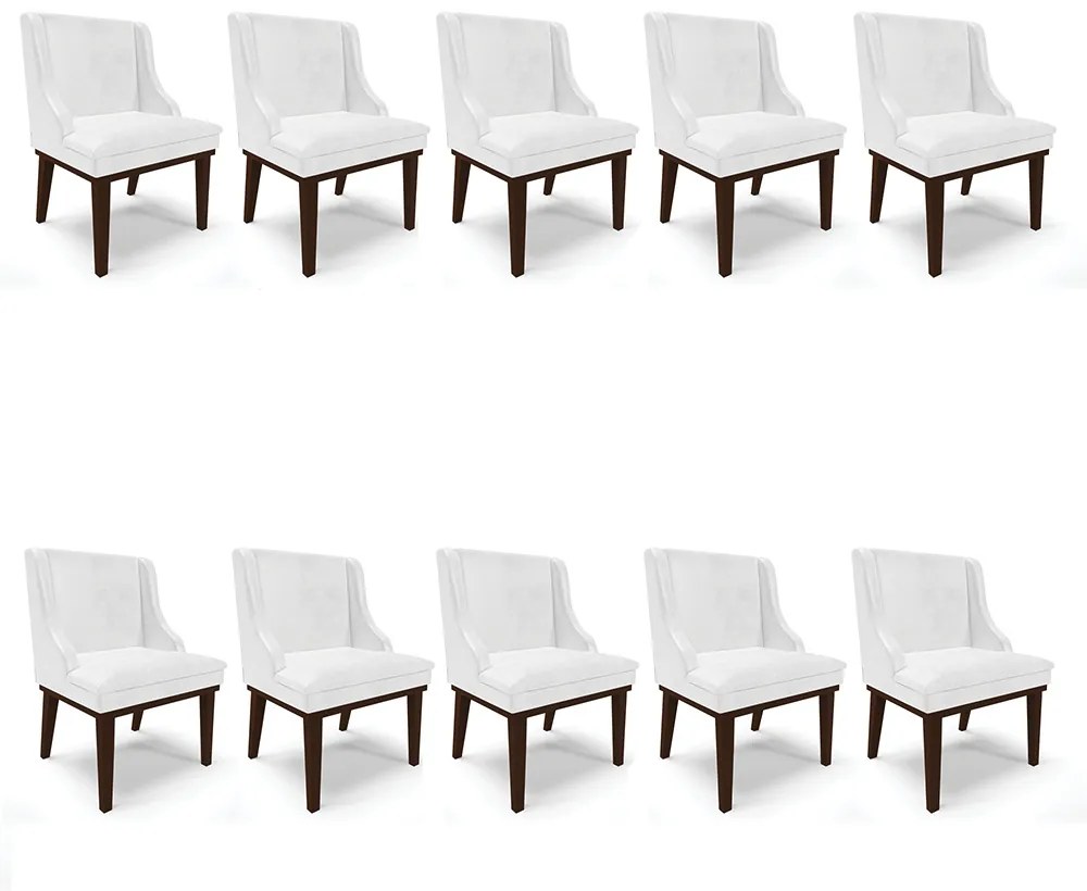 Kit 10 Cadeiras de Jantar Liz Corano Branco Base Fixa Madeira D03 - D'Rossi Tabaco
