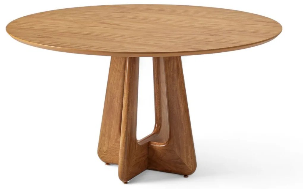 Mesa de Jantar Hamille Redonda Tampo Lâmina Cinamomo Base Madeira Eucalipto