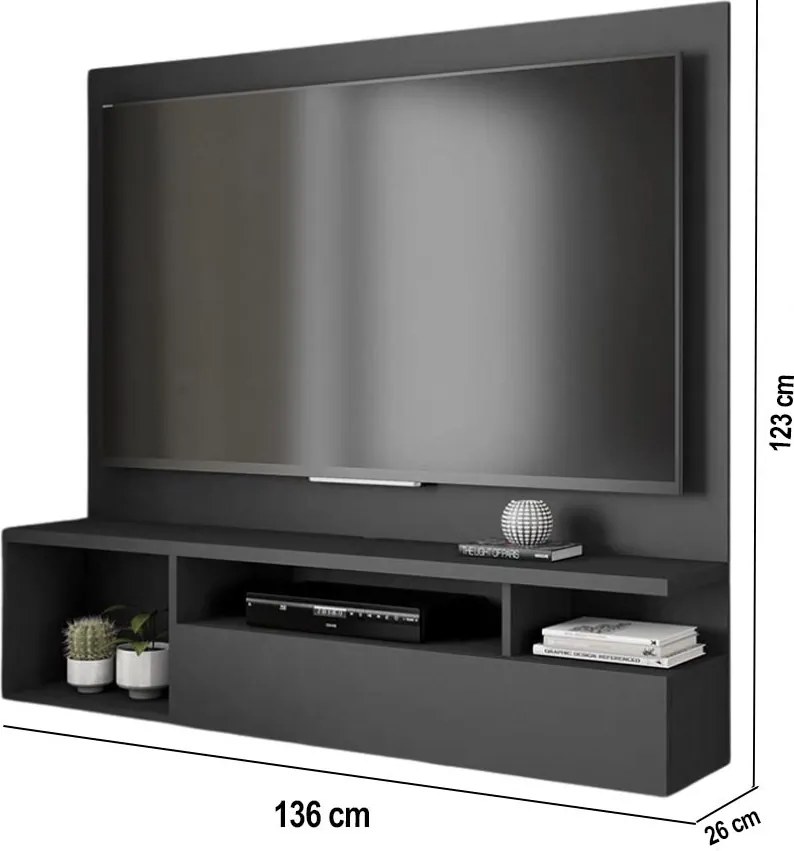 Painel TV 55 Pol 136cm Bancada Suspensa Sala Layanne Preto C01 - D'Rossi