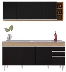 Armário Aéreo Nevada e Balcão Gabinete 180cm Com Pia Dallas Castanho/P