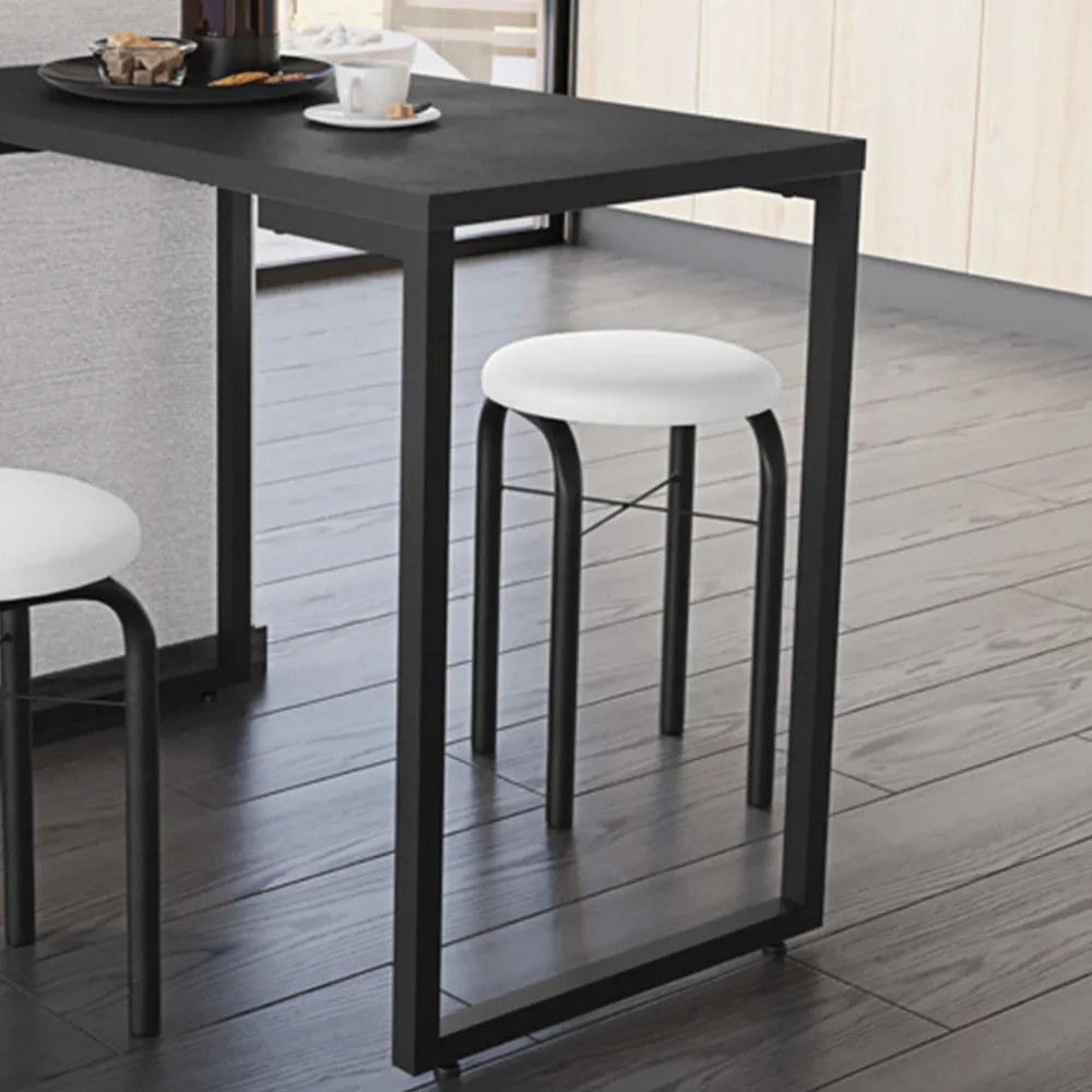 Mesa de Cozinha Industrial Porto Preto 90 cm com 02 Banquetas Manu Corino Branco - D'Rossi