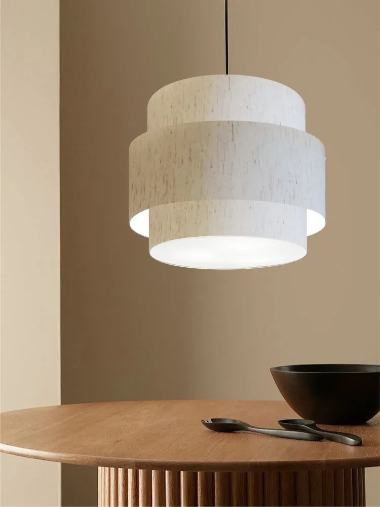 Lustre Pendente Cilíndrico Md-4384 Cúpula em Tecido Linho Bege Tam 50cm