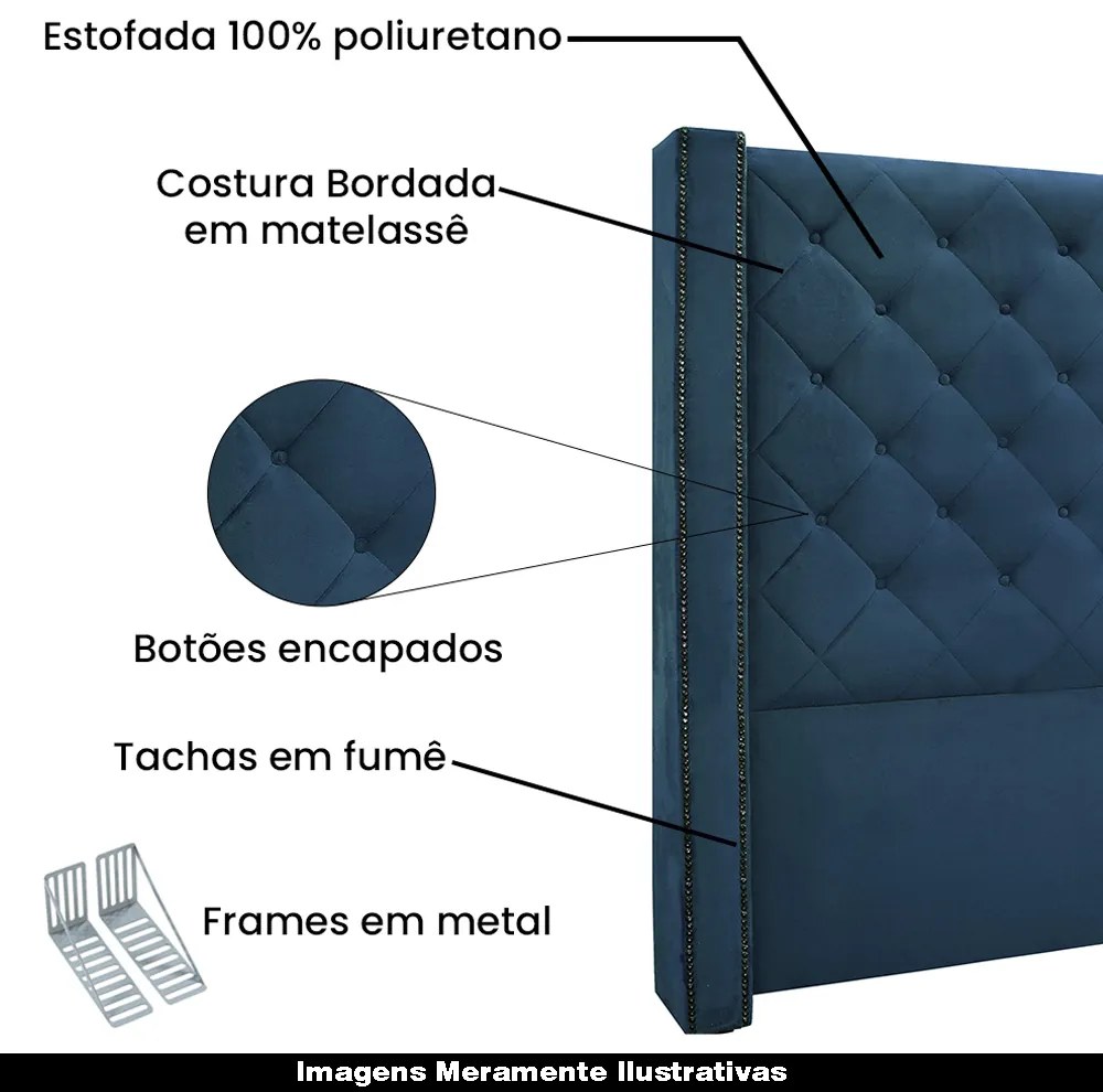 Cabeceira Decorativa Casal 1,64M Loewe Veludo Azul Marinho G63 - Gran Belo
