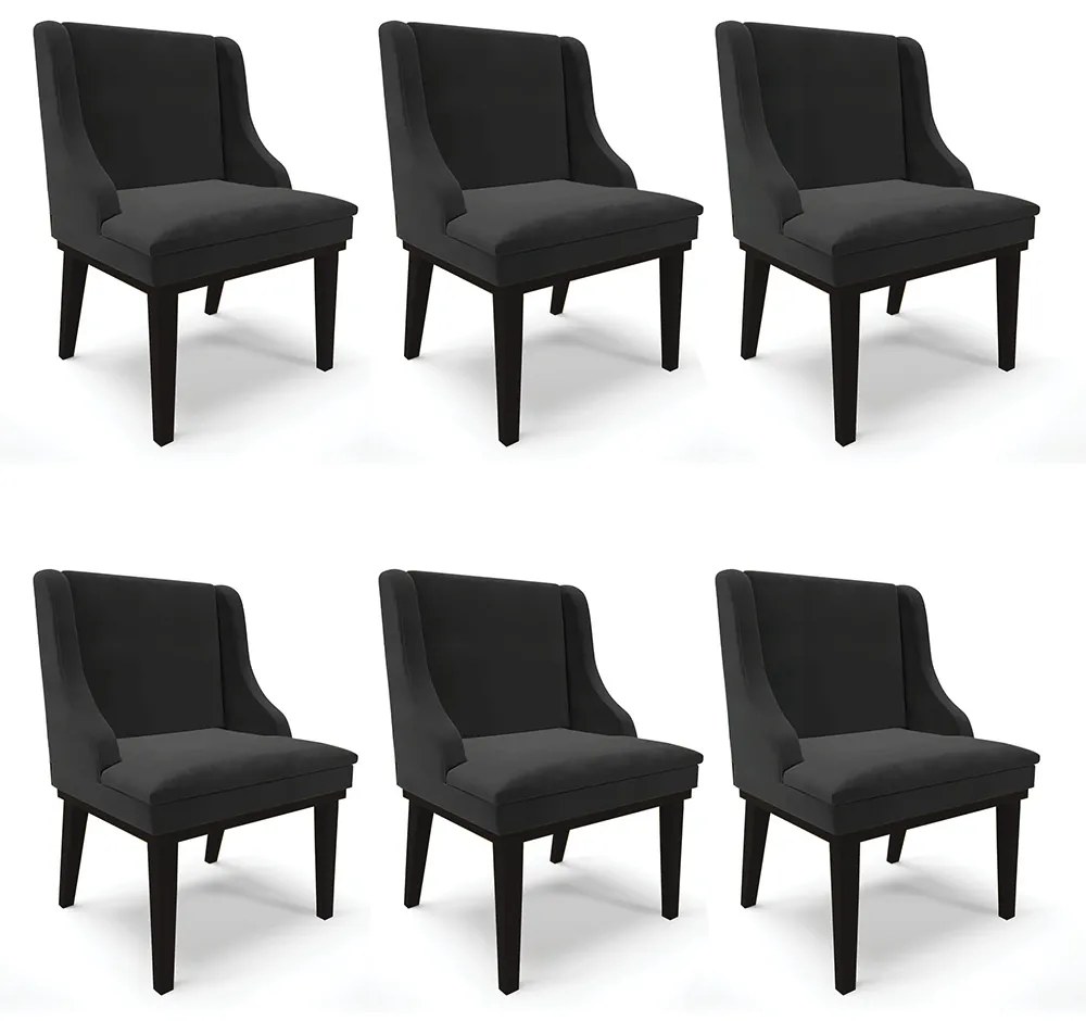 Kit 06 Cadeiras de Jantar Liz Veludo Base Fixa Madeira Preto D03 - D'Rossi - Preto