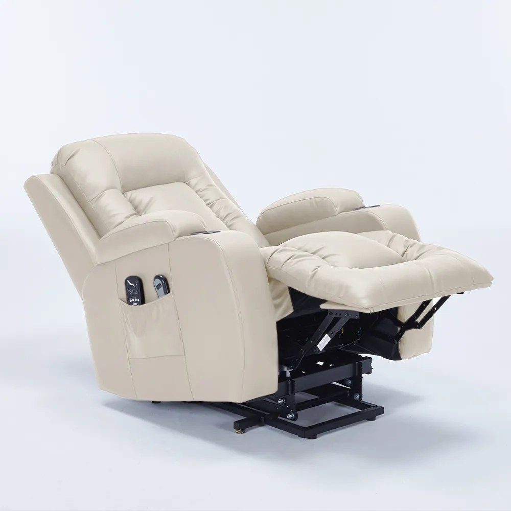 Poltrona do Papai Lift Sala de Estar Reclinável Austin Elétrica Aquecimento Massagem PU Bege G94 - Gran Belo