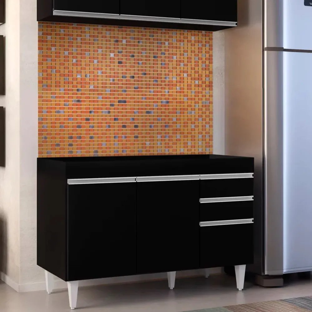 Balcão de Cozinha Lavanderia sem Tampo 02 Gavetas Beth 120 cm L06 - D'Rossi - Preto