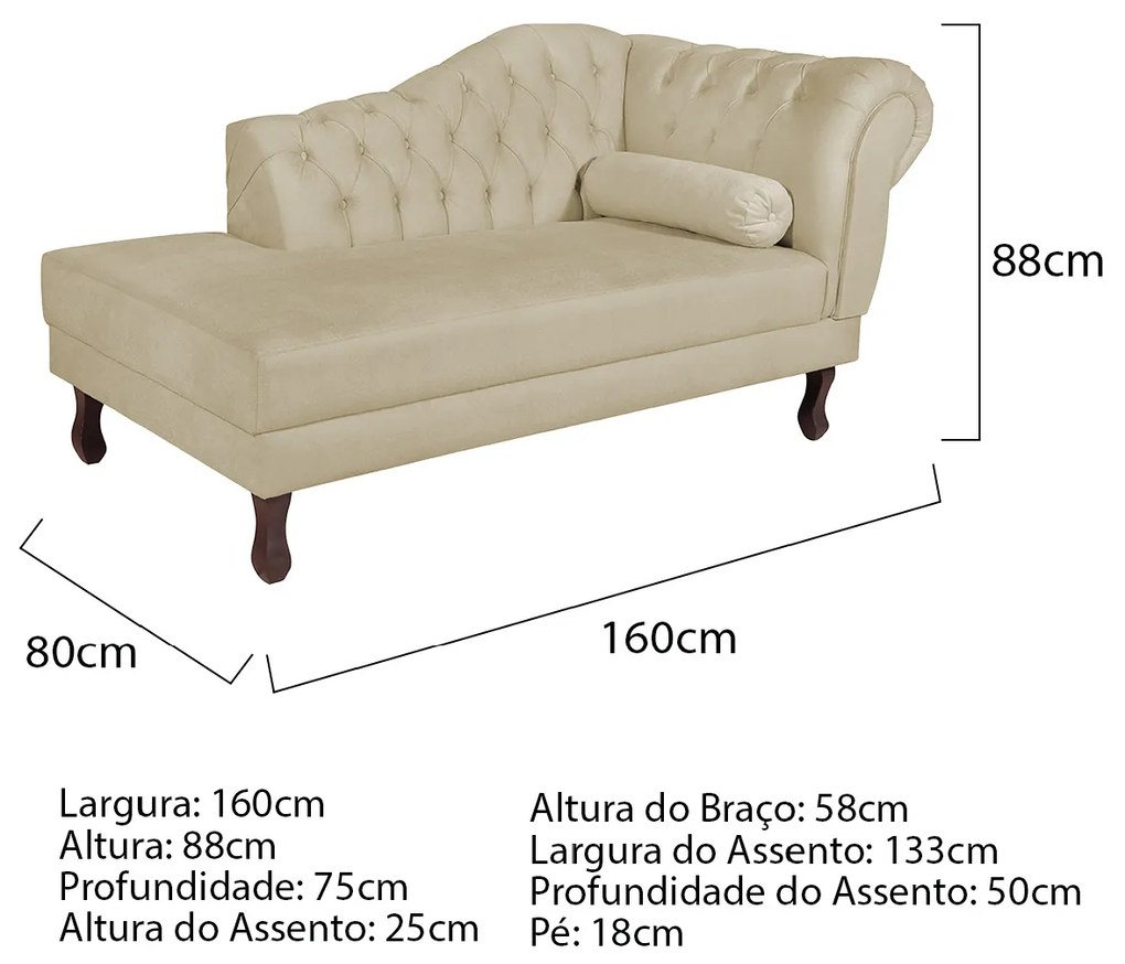 Diva Recamier Diana 160cm Lado Esquerdo Suede - ADJ Decor