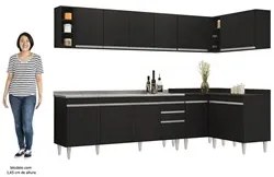 Armário de Cozinha Modulado de Canto 7 Peças CP36 com Pia Inox Preto -