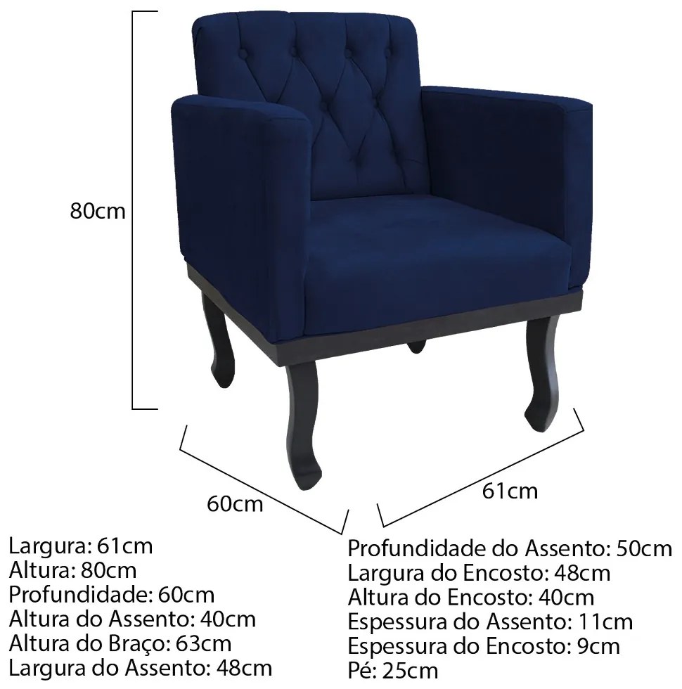 kit 02 Poltronas Classic Pés Luís XV Suede Azul Marinho - ADJ Decor