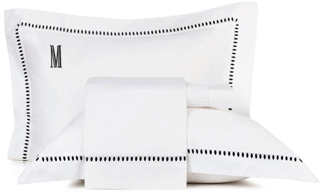Jogo de Cama Altenburg Bordado em Cetim 300 Fios Cerclê - Branco e Preto - Queen  Branco e Preto - Queen