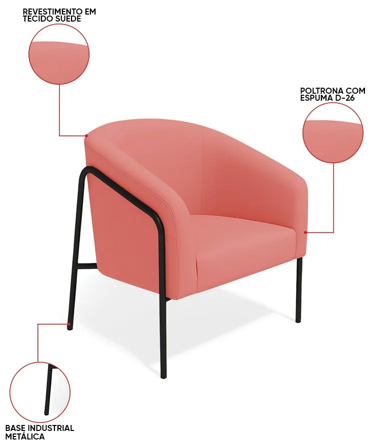 Poltrona Sala Industrial Alta Preto Kit 2 Stella Suede D03 - D'Rossi - Rose