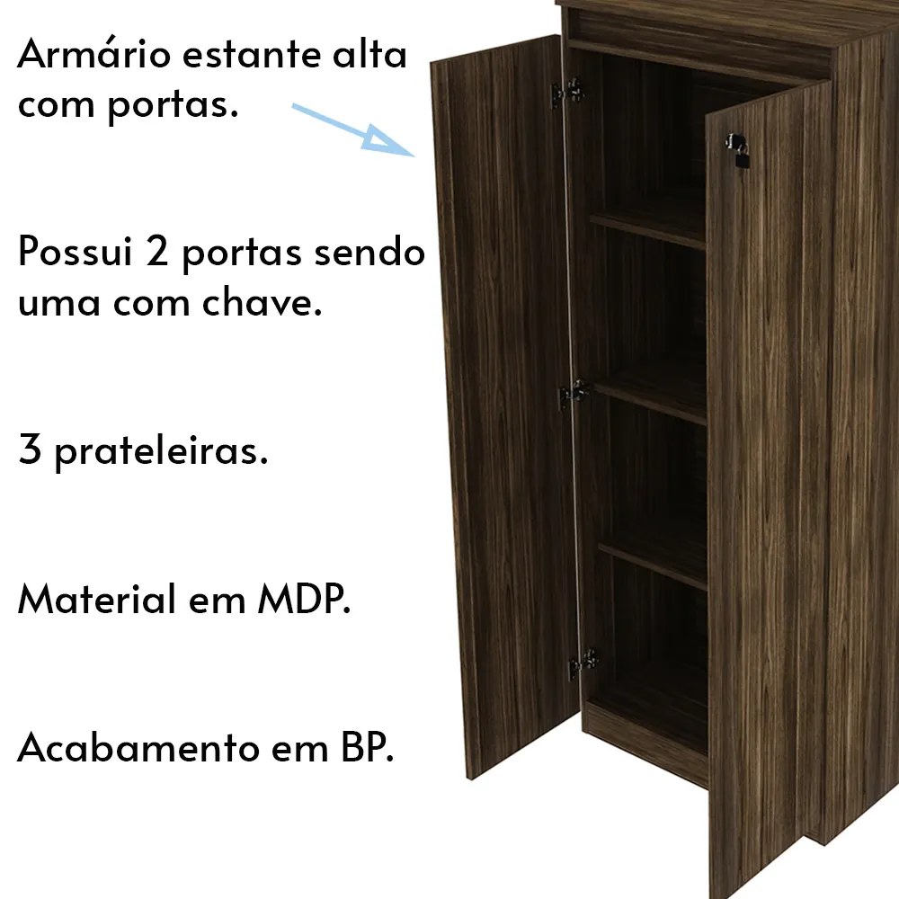 Armário Alto com Tranca para Escritório Home Office ME4151 MDP Nogal G69 - Gran Belo