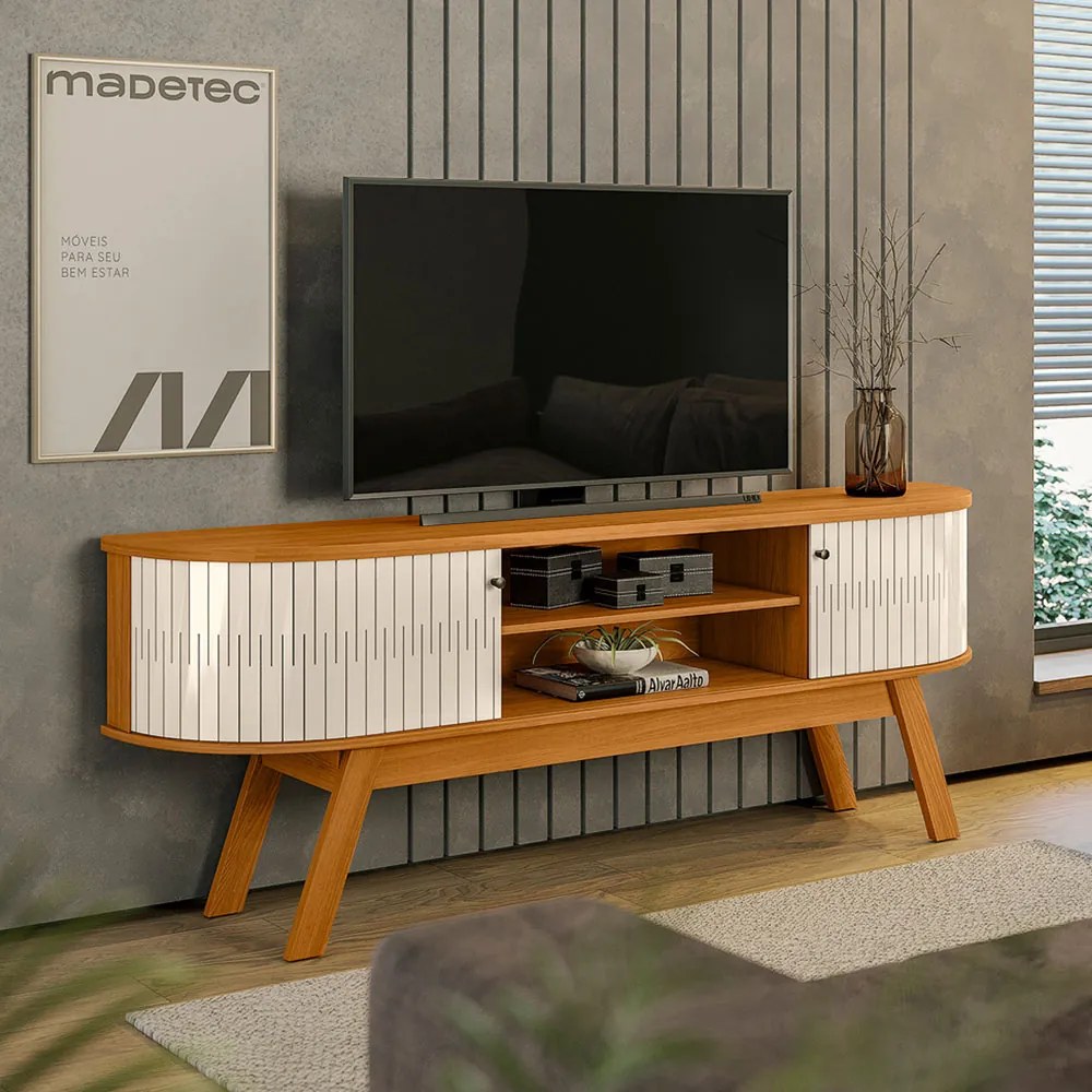 Rack TV 75 Pol 183cm Bancada para Sala Enzari Cinamomo/Off White M20 - D'Rossi