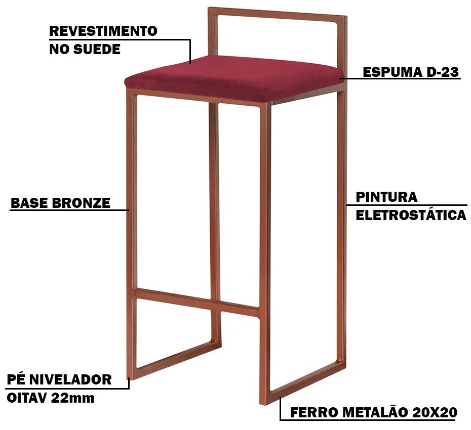 Banqueta Decorativa Jasmine Base Bronze Suede Bordô G41 - Gran Belo