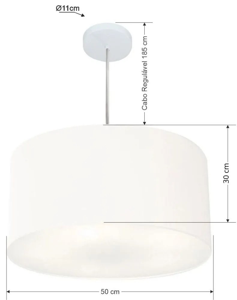 Lustre Pendente Cilíndrico Md-4213 Cúpula em Tecido 50x30cm Branco - Bivolt