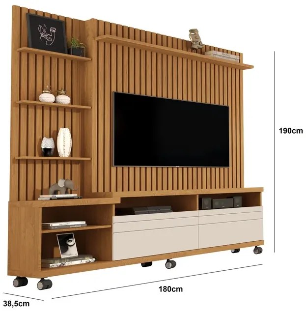 Home Theater Nobre 1.8 Ripado Verdadeiro Nature/Off White - Giga Móveis