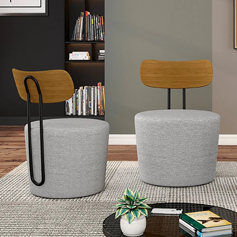 Poltrona Decorativa Addams Linho Cinza G45 - Gran Belo