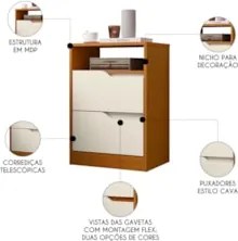 Mesa de Cabeceira com Gavetas Kit 2 Sole Flex Cinamomo/Off - Albatroz