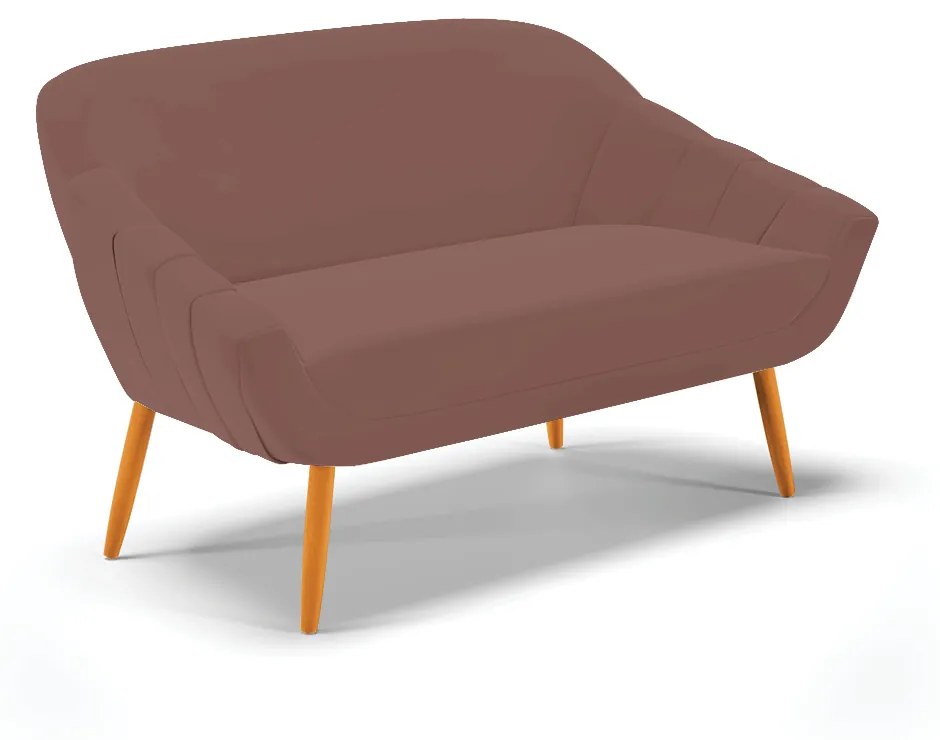 Namoradeira 02 Lugares Giovana Veludo Pés Palito Castanho - Indo Decorar - Rose