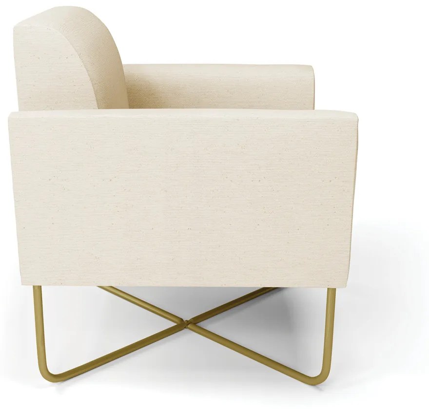 Kit 2 Poltronas Base X Industrial Dourado Marisa Linho  D03 - D'Rossi - A19 Bege