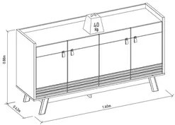 Balcão Buffet 160cm 4 Portas Pés Retrô Luzzo L06 Freijó/Off White - Mp