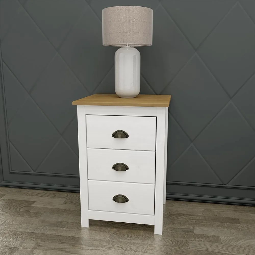 Mesa de Cabeceira 3 Gavetas Madeira Maciça Osiris Branco/Freijó G74 - Gran Belo