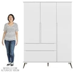 Guarda Roupa Infantil 100% MDF 3 Portas Pés Retrô Mel Z39 Branco - Mpo