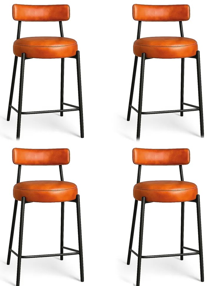 Banqueta de Cozinha Alta com encosto Industrial em aço kit 4 Londres PU D03 - D'Rossi - Nozes