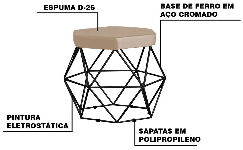 Puff Decorativo Base Preta Elsa Suede Bege G41 - Gran Belo