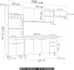 Armário de Cozinha Com Tampo CP04 280cm Pérola Branco Z34     - Mpozen